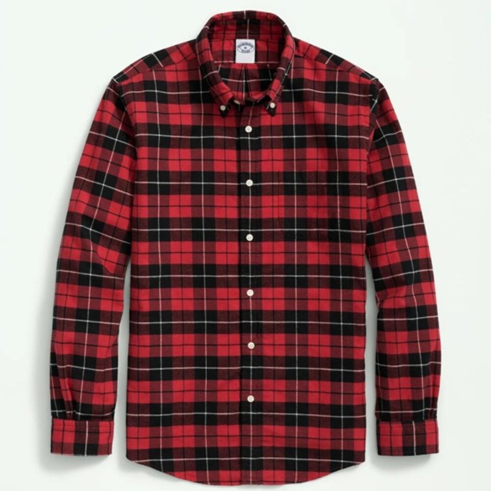 NWT Brooks Brothers 1818 Red Plaid Portuguese Flannel Button Down Shirt XL